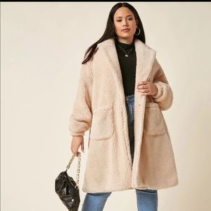 Tan Hidden Button Teddy Coat